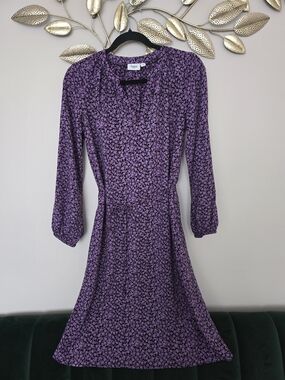 Saint Tropez Purple Floral Long-Sleeve Fit & Flare Dress Size S 100% Viscose